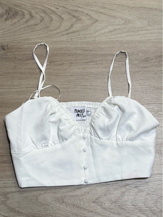 Princess Polly Tops - Princess Polly White Button-Front Cropped Cami Top